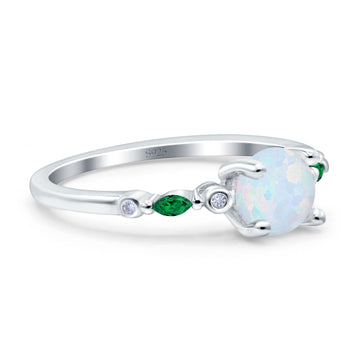 Vintage Style Round Bridal Wedding Ring Marquise Green Emerald Lab Created White Opal 925 Sterling Silver